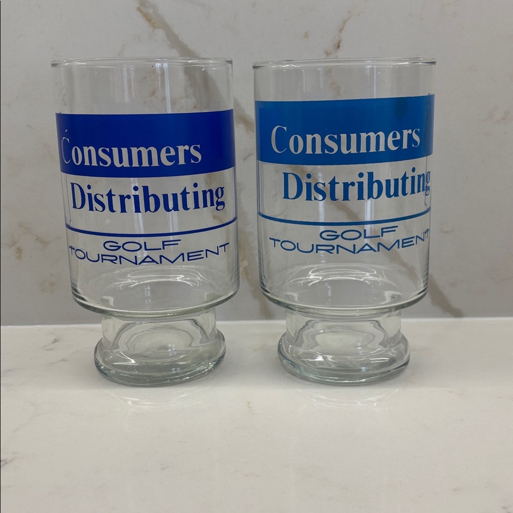 2 Vintage Consumers Distributing Golf Tournament Jumbo Beer Glass Canadian
